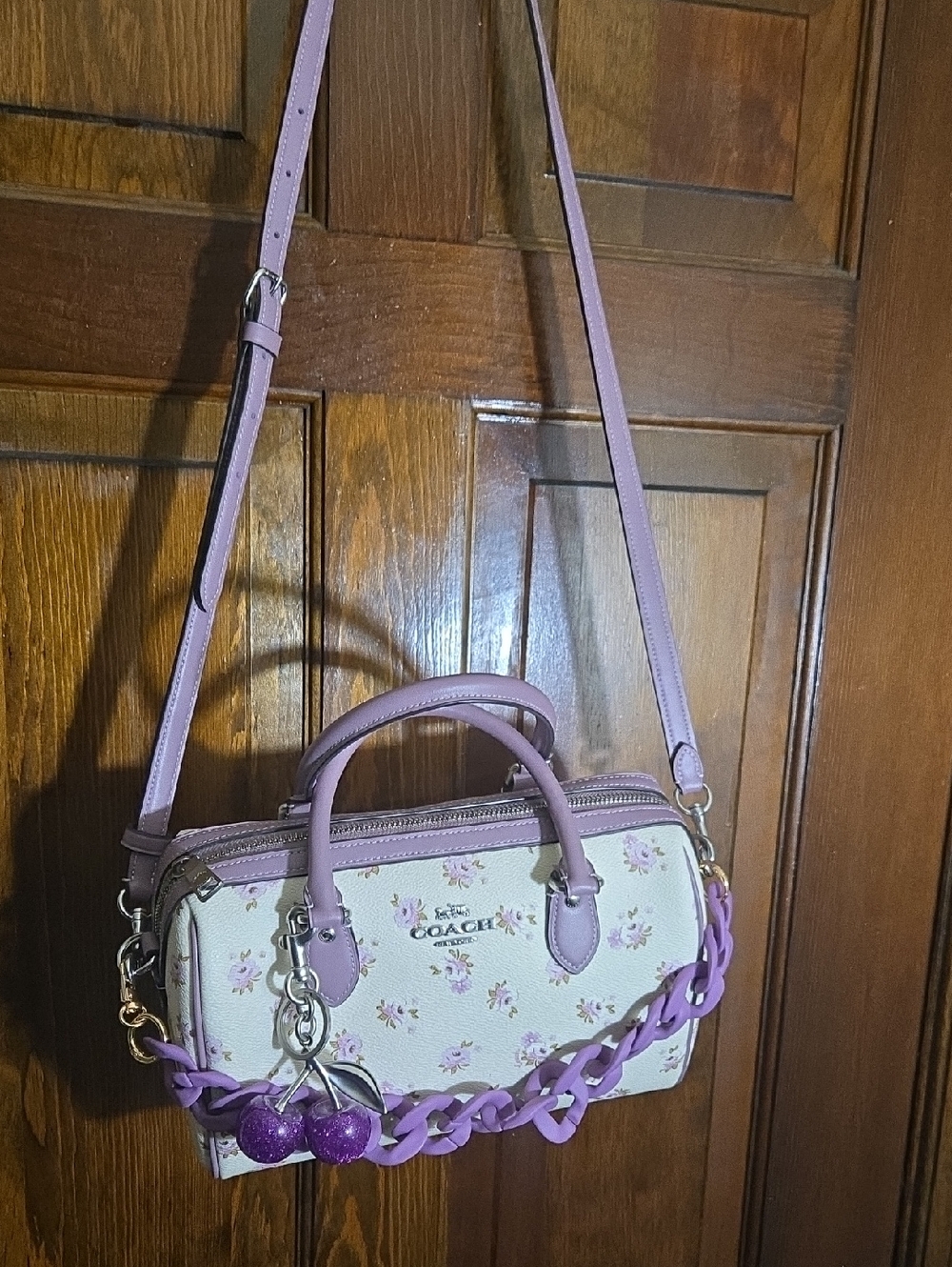 Coach Cream Floral Crossbody with Lavender Trim